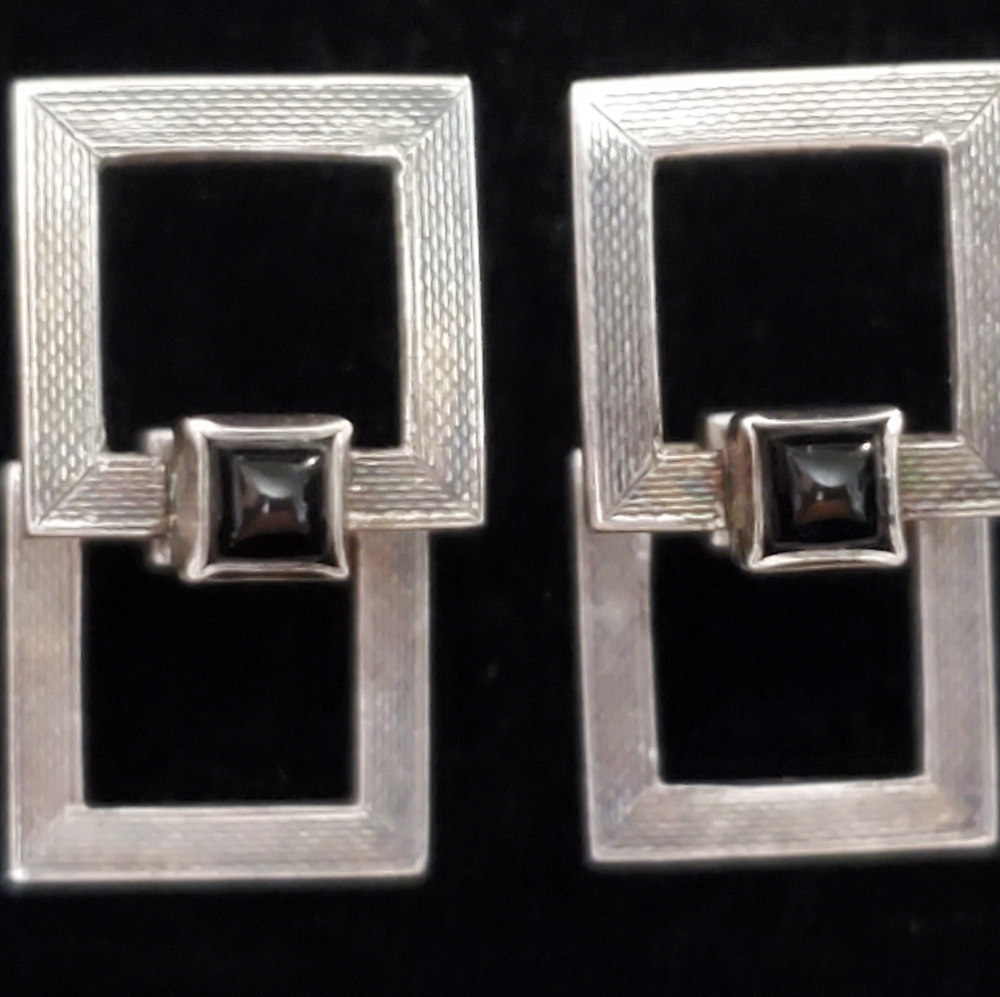 835 Silver Onyx Stirrup Cufflinks German